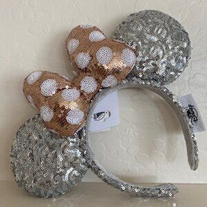 Silver with Gold Polka Dot Minnie Mouse Ears Headband
